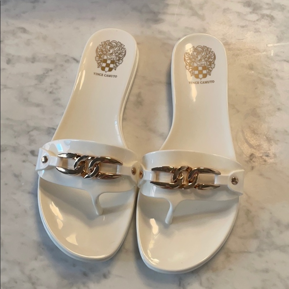 NWT white jelly gold chain slides